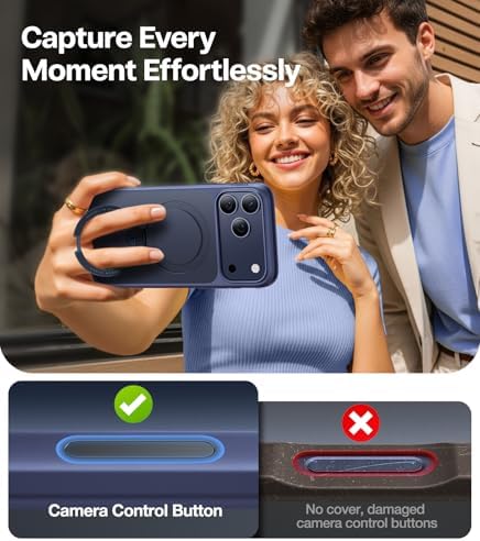 TORRAS Funda magnética azul para iPhone 17 Pro Max con soporte, [compatible con MagSafe] [probada en caídas de grado militar] Control de cámara, funda translúcida delgada de borde suave para iPhone 17