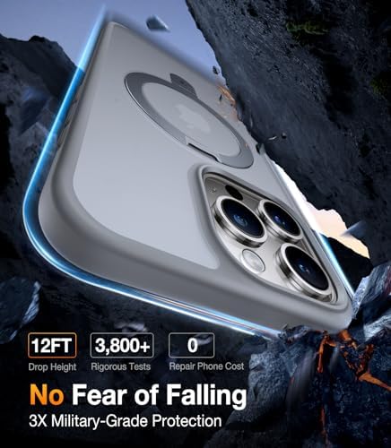 TORRAS Funda magnética azul para iPhone 17 Pro Max con soporte, [compatible con MagSafe] [probada en caídas de grado militar] Control de cámara, funda translúcida delgada de borde suave para iPhone 17