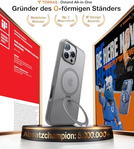 TORRAS Funda magnética azul para iPhone 17 Pro Max con soporte, [compatible con MagSafe] [probada en caídas de grado militar] Control de cámara, funda translúcida delgada de borde suave para iPhone 17