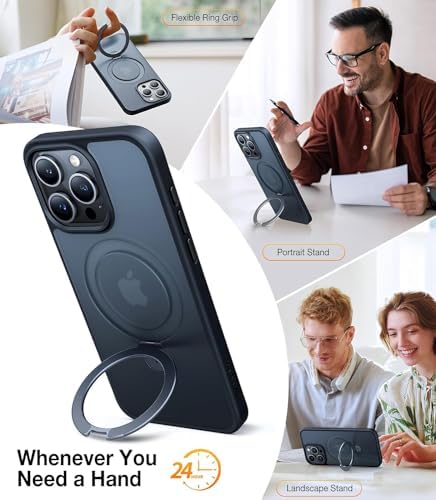 TORRAS Funda magnética azul para iPhone 17 Pro Max con soporte, [compatible con MagSafe] [probada en caídas de grado militar] Control de cámara, funda translúcida delgada de borde suave para iPhone 17