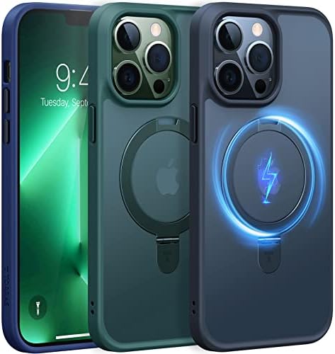 TORRAS Funda magnética azul para iPhone 17 Pro Max con soporte, [compatible con MagSafe] [probada en caídas de grado militar] Control de cámara, funda translúcida delgada de borde suave para iPhone 17