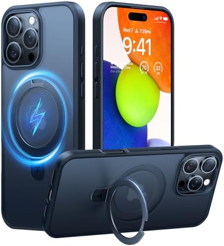 TORRAS Funda magnética azul para iPhone 17 Pro Max con soporte, [compatible con MagSafe] [probada en caídas de grado militar] Control de cámara, funda translúcida delgada de borde suave para iPhone 17