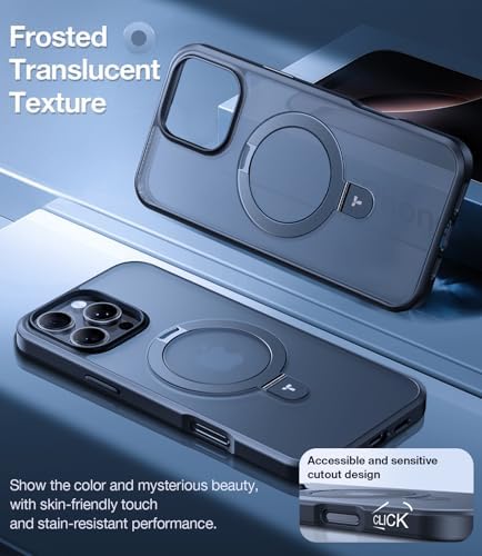 TORRAS Funda magnética azul para iPhone 17 Pro Max con soporte, [compatible con MagSafe] [probada en caídas de grado militar] Control de cámara, funda translúcida delgada de borde suave para iPhone 17