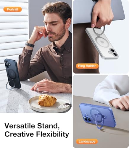 TORRAS Funda magnética azul para iPhone 17 Pro Max con soporte, [compatible con MagSafe] [probada en caídas de grado militar] Control de cámara, funda translúcida delgada de borde suave para iPhone 17