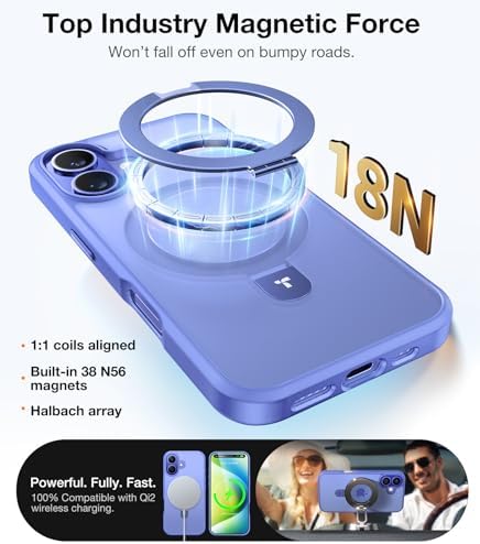 TORRAS Funda magnética azul para iPhone 17 Pro Max con soporte, [compatible con MagSafe] [probada en caídas de grado militar] Control de cámara, funda translúcida delgada de borde suave para iPhone 17