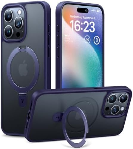 TORRAS Funda magnética azul para iPhone 17 Pro Max con soporte, [compatible con MagSafe] [probada en caídas de grado militar] Control de cámara, funda translúcida delgada de borde suave para iPhone 17