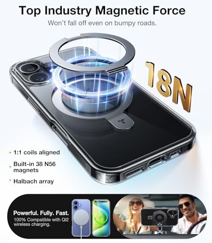 TORRAS Funda magnética azul para iPhone 17 Pro Max con soporte, [compatible con MagSafe] [probada en caídas de grado militar] Control de cámara, funda translúcida delgada de borde suave para iPhone 17