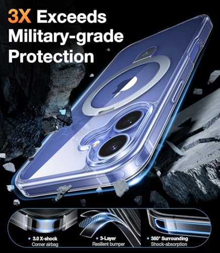 TORRAS Funda magnética azul para iPhone 17 Pro Max con soporte, [compatible con MagSafe] [probada en caídas de grado militar] Control de cámara, funda translúcida delgada de borde suave para iPhone 17