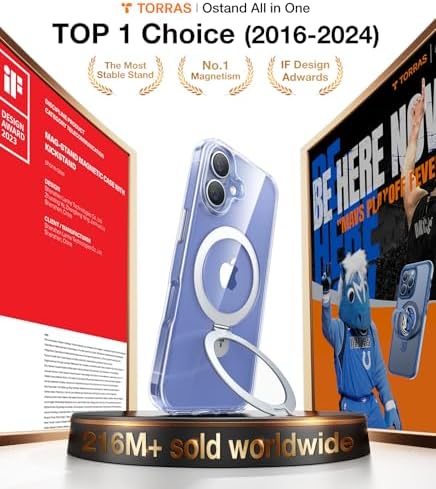 TORRAS Funda magnética azul para iPhone 17 Pro Max con soporte, [compatible con MagSafe] [probada en caídas de grado militar] Control de cámara, funda translúcida delgada de borde suave para iPhone 17