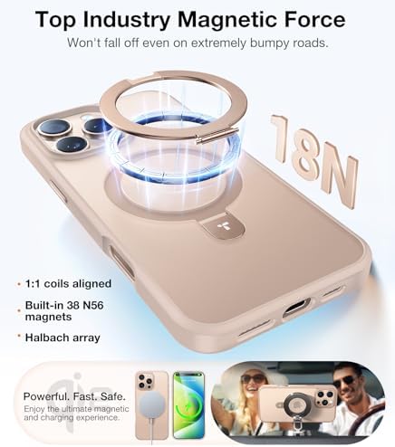 TORRAS Funda magnética azul para iPhone 17 Pro Max con soporte, [compatible con MagSafe] [probada en caídas de grado militar] Control de cámara, funda translúcida delgada de borde suave para iPhone 17