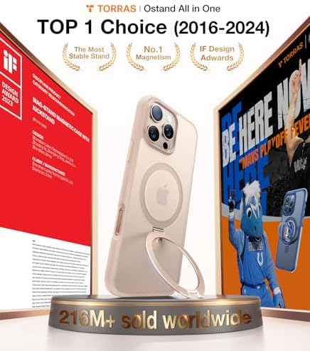 TORRAS Funda magnética azul para iPhone 17 Pro Max con soporte, [compatible con MagSafe] [probada en caídas de grado militar] Control de cámara, funda translúcida delgada de borde suave para iPhone 17