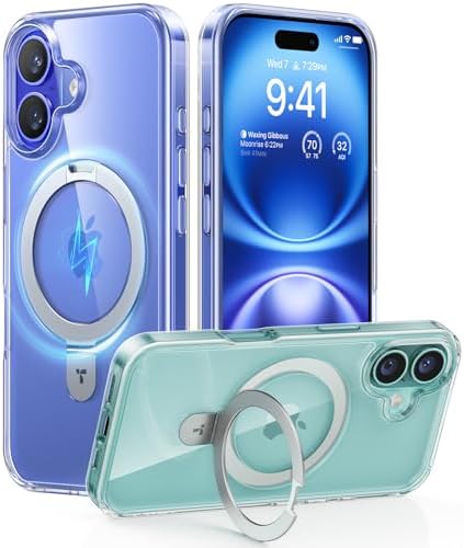 TORRAS Funda magnética azul para iPhone 17 Pro Max con soporte, [compatible con MagSafe] [probada en caídas de grado militar] Control de cámara, funda translúcida delgada de borde suave para iPhone 17