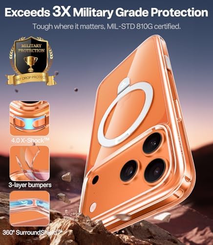 TORRAS Funda magnética azul para iPhone 17 Pro Max con soporte, [compatible con MagSafe] [probada en caídas de grado militar] Control de cámara, funda translúcida delgada de borde suave para iPhone 17