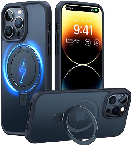TORRAS Funda magnética azul para iPhone 17 Pro Max con soporte, [compatible con MagSafe] [probada en caídas de grado militar] Control de cámara, funda translúcida delgada de borde suave para iPhone 17
