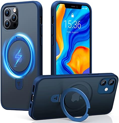 TORRAS Funda magnética azul para iPhone 17 Pro Max con soporte, [compatible con MagSafe] [probada en caídas de grado militar] Control de cámara, funda translúcida delgada de borde suave para iPhone 17