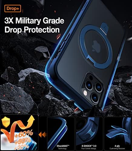 TORRAS Funda magnética azul para iPhone 17 Pro Max con soporte, [compatible con MagSafe] [probada en caídas de grado militar] Control de cámara, funda translúcida delgada de borde suave para iPhone 17