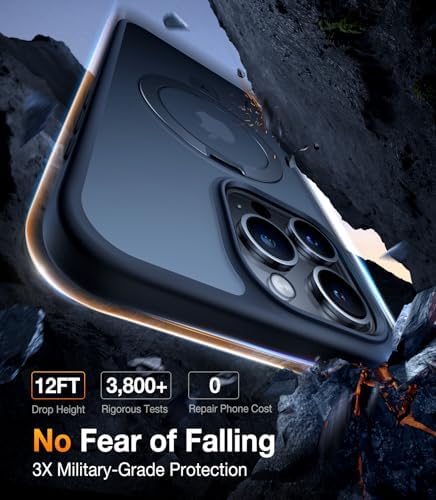 TORRAS Funda magnética azul para iPhone 17 Pro Max con soporte, [compatible con MagSafe] [probada en caídas de grado militar] Control de cámara, funda translúcida delgada de borde suave para iPhone 17
