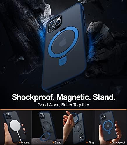 TORRAS Funda magnética azul para iPhone 17 Pro Max con soporte, [compatible con MagSafe] [probada en caídas de grado militar] Control de cámara, funda translúcida delgada de borde suave para iPhone 17