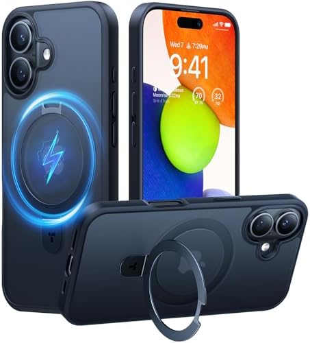 TORRAS Funda magnética azul para iPhone 17 Pro Max con soporte, [compatible con MagSafe] [probada en caídas de grado militar] Control de cámara, funda translúcida delgada de borde suave para iPhone 17
