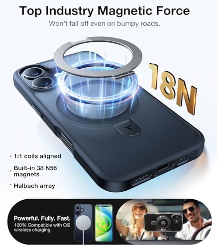 TORRAS Funda magnética azul para iPhone 17 Pro Max con soporte, [compatible con MagSafe] [probada en caídas de grado militar] Control de cámara, funda translúcida delgada de borde suave para iPhone 17