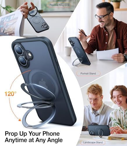 TORRAS Funda magnética azul para iPhone 17 Pro Max con soporte, [compatible con MagSafe] [probada en caídas de grado militar] Control de cámara, funda translúcida delgada de borde suave para iPhone 17