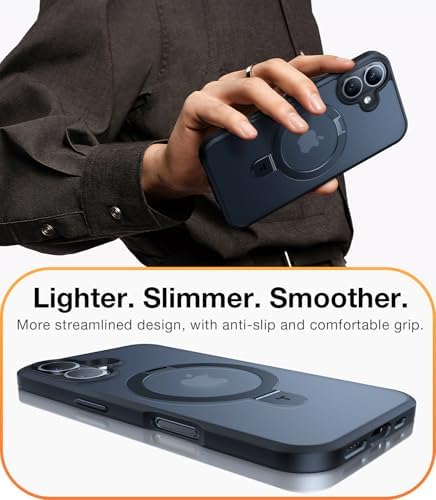 TORRAS Funda magnética azul para iPhone 17 Pro Max con soporte, [compatible con MagSafe] [probada en caídas de grado militar] Control de cámara, funda translúcida delgada de borde suave para iPhone 17