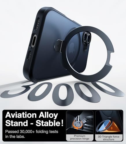 TORRAS Funda magnética azul para iPhone 17 Pro Max con soporte, [compatible con MagSafe] [probada en caídas de grado militar] Control de cámara, funda translúcida delgada de borde suave para iPhone 17