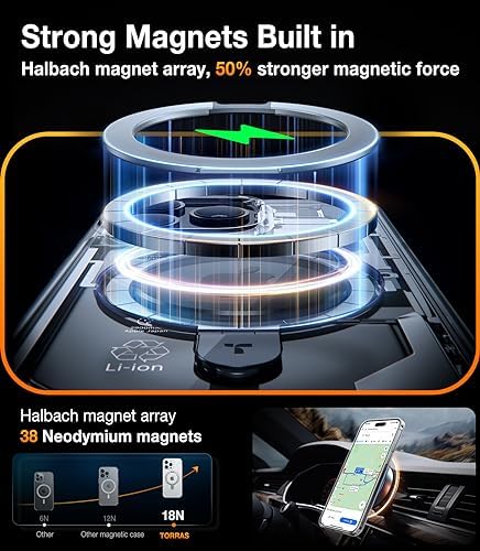 TORRAS Funda magnética azul para iPhone 17 Pro Max con soporte, [compatible con MagSafe] [probada en caídas de grado militar] Control de cámara, funda translúcida delgada de borde suave para iPhone 17