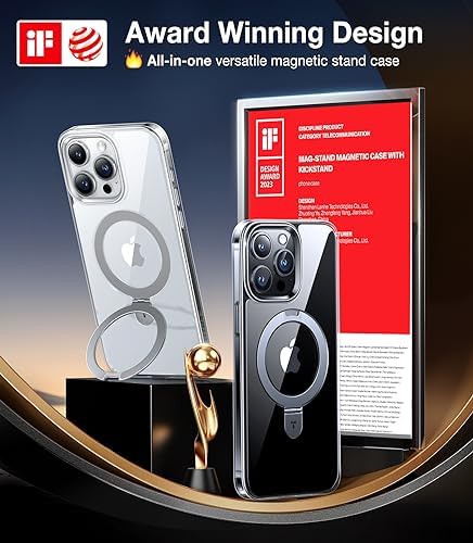 TORRAS Funda magnética azul para iPhone 17 Pro Max con soporte, [compatible con MagSafe] [probada en caídas de grado militar] Control de cámara, funda translúcida delgada de borde suave para iPhone 17