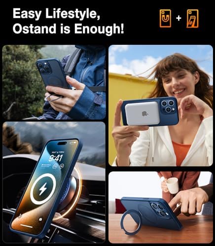 TORRAS Funda magnética azul para iPhone 17 Pro Max con soporte, [compatible con MagSafe] [probada en caídas de grado militar] Control de cámara, funda translúcida delgada de borde suave para iPhone 17