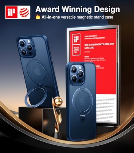 TORRAS Funda magnética azul para iPhone 17 Pro Max con soporte, [compatible con MagSafe] [probada en caídas de grado militar] Control de cámara, funda translúcida delgada de borde suave para iPhone 17