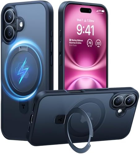 TORRAS Funda magnética azul para iPhone 17 Pro Max con soporte, [compatible con MagSafe] [probada en caídas de grado militar] Control de cámara, funda translúcida delgada de borde suave para iPhone 17