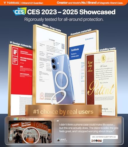 TORRAS Funda magnética azul para iPhone 17 Pro Max con soporte, [compatible con MagSafe] [probada en caídas de grado militar] Control de cámara, funda translúcida delgada de borde suave para iPhone 17