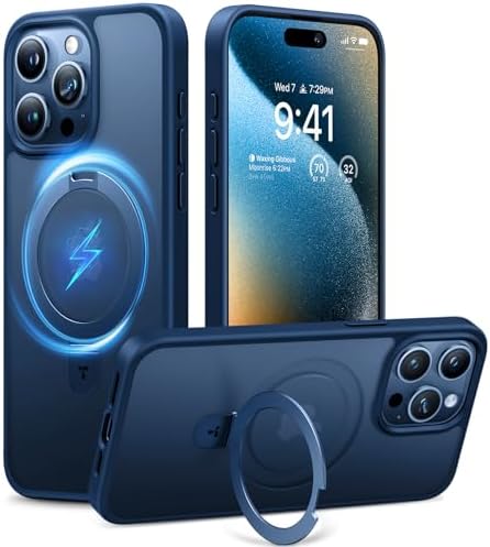 TORRAS Funda magnética azul para iPhone 17 Pro Max con soporte, [compatible con MagSafe] [probada en caídas de grado militar] Control de cámara, funda translúcida delgada de borde suave para iPhone 17
