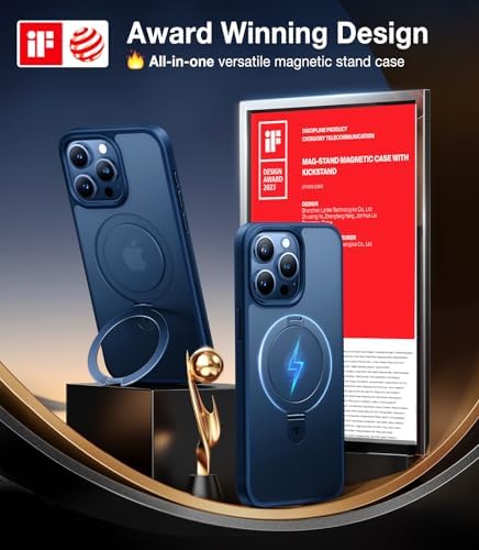TORRAS Funda magnética azul para iPhone 17 Pro Max con soporte, [compatible con MagSafe] [probada en caídas de grado militar] Control de cámara, funda translúcida delgada de borde suave para iPhone 17