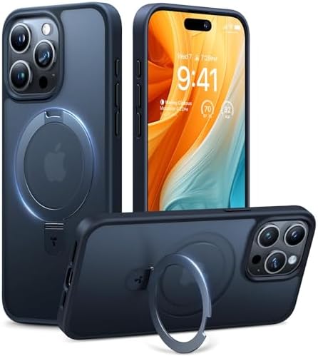 TORRAS Funda magnética azul para iPhone 17 Pro Max con soporte, [compatible con MagSafe] [probada en caídas de grado militar] Control de cámara, funda translúcida delgada de borde suave para iPhone 17
