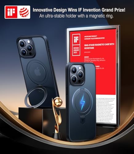 TORRAS Funda magnética azul para iPhone 17 Pro Max con soporte, [compatible con MagSafe] [probada en caídas de grado militar] Control de cámara, funda translúcida delgada de borde suave para iPhone 17