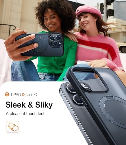 TORRAS Funda magnética azul para iPhone 17 Pro Max con soporte, [compatible con MagSafe] [probada en caídas de grado militar] Control de cámara, funda translúcida delgada de borde suave para iPhone 17