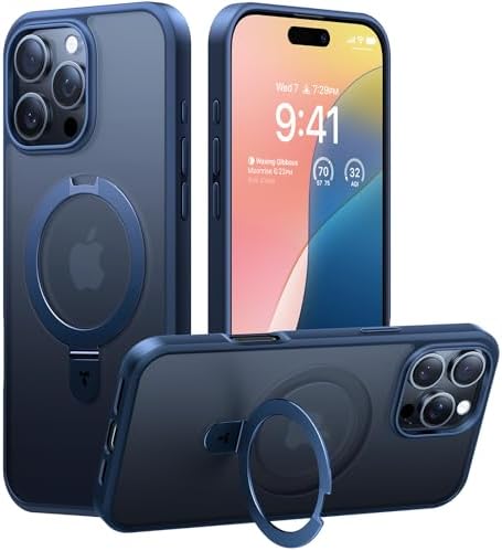 TORRAS Funda magnética azul para iPhone 17 Pro Max con soporte, [compatible con MagSafe] [probada en caídas de grado militar] Control de cámara, funda translúcida delgada de borde suave para iPhone 17