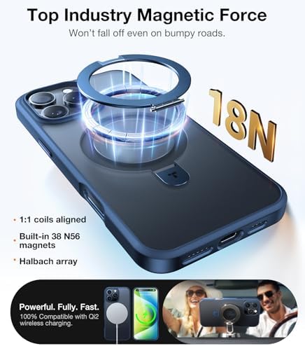 TORRAS Funda magnética azul para iPhone 17 Pro Max con soporte, [compatible con MagSafe] [probada en caídas de grado militar] Control de cámara, funda translúcida delgada de borde suave para iPhone 17