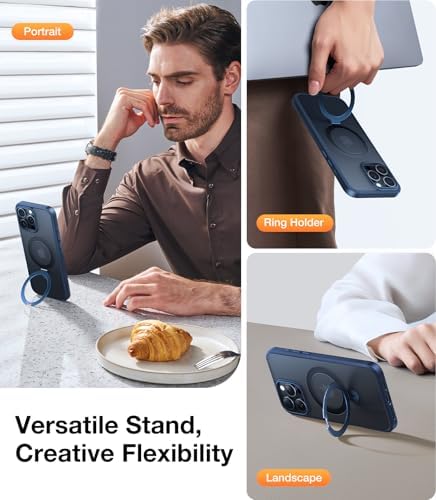 TORRAS Funda magnética azul para iPhone 17 Pro Max con soporte, [compatible con MagSafe] [probada en caídas de grado militar] Control de cámara, funda translúcida delgada de borde suave para iPhone 17