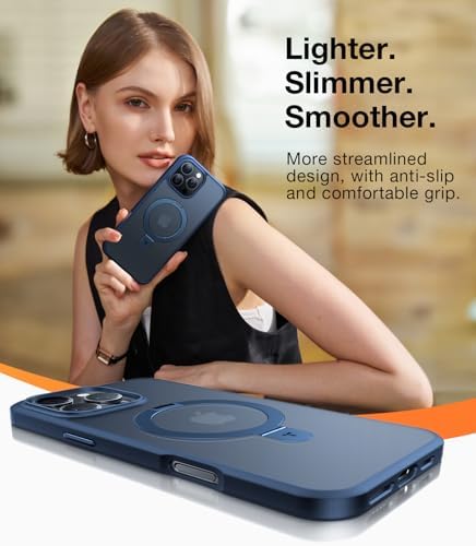 TORRAS Funda magnética azul para iPhone 17 Pro Max con soporte, [compatible con MagSafe] [probada en caídas de grado militar] Control de cámara, funda translúcida delgada de borde suave para iPhone 17