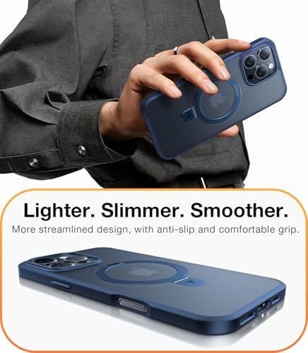 TORRAS Funda magnética azul para iPhone 17 Pro Max con soporte, [compatible con MagSafe] [probada en caídas de grado militar] Control de cámara, funda translúcida delgada de borde suave para iPhone 17