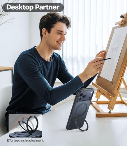 TORRAS Funda magnética azul para iPhone 17 Pro Max con soporte, [compatible con MagSafe] [probada en caídas de grado militar] Control de cámara, funda translúcida delgada de borde suave para iPhone 17