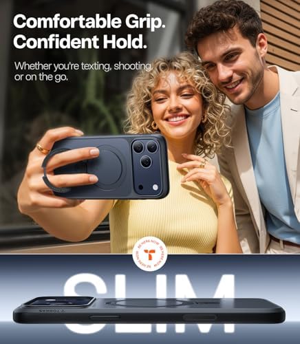 TORRAS Funda magnética azul para iPhone 17 Pro Max con soporte, [compatible con MagSafe] [probada en caídas de grado militar] Control de cámara, funda translúcida delgada de borde suave para iPhone 17