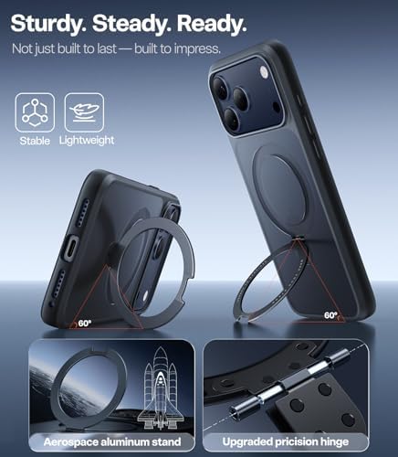 TORRAS Funda magnética azul para iPhone 17 Pro Max con soporte, [compatible con MagSafe] [probada en caídas de grado militar] Control de cámara, funda translúcida delgada de borde suave para iPhone 17