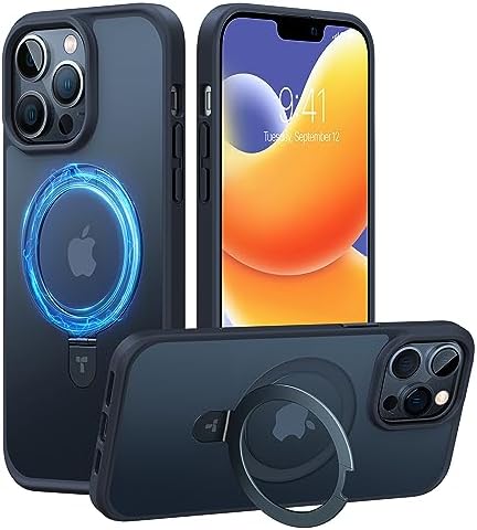 TORRAS Funda magnética azul para iPhone 17 Pro Max con soporte, [compatible con MagSafe] [probada en caídas de grado militar] Control de cámara, funda translúcida delgada de borde suave para iPhone 17