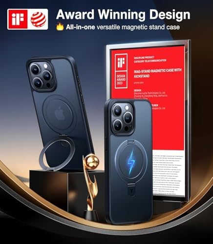 TORRAS Funda magnética azul para iPhone 17 Pro Max con soporte, [compatible con MagSafe] [probada en caídas de grado militar] Control de cámara, funda translúcida delgada de borde suave para iPhone 17