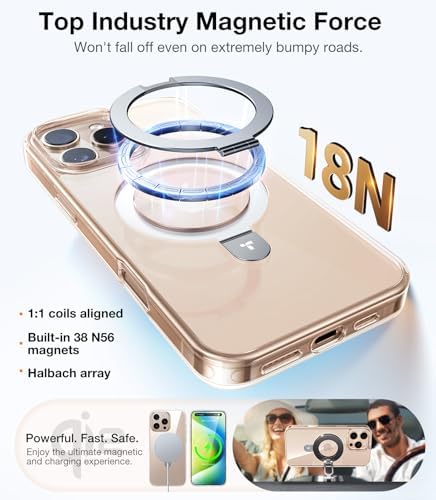 TORRAS Funda magnética azul para iPhone 17 Pro Max con soporte, [compatible con MagSafe] [probada en caídas de grado militar] Control de cámara, funda translúcida delgada de borde suave para iPhone 17