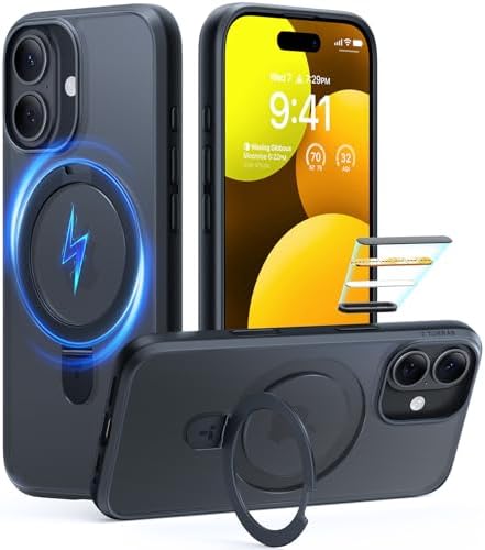 TORRAS Funda magnética azul para iPhone 17 Pro Max con soporte, [compatible con MagSafe] [probada en caídas de grado militar] Control de cámara, funda translúcida delgada de borde suave para iPhone 17